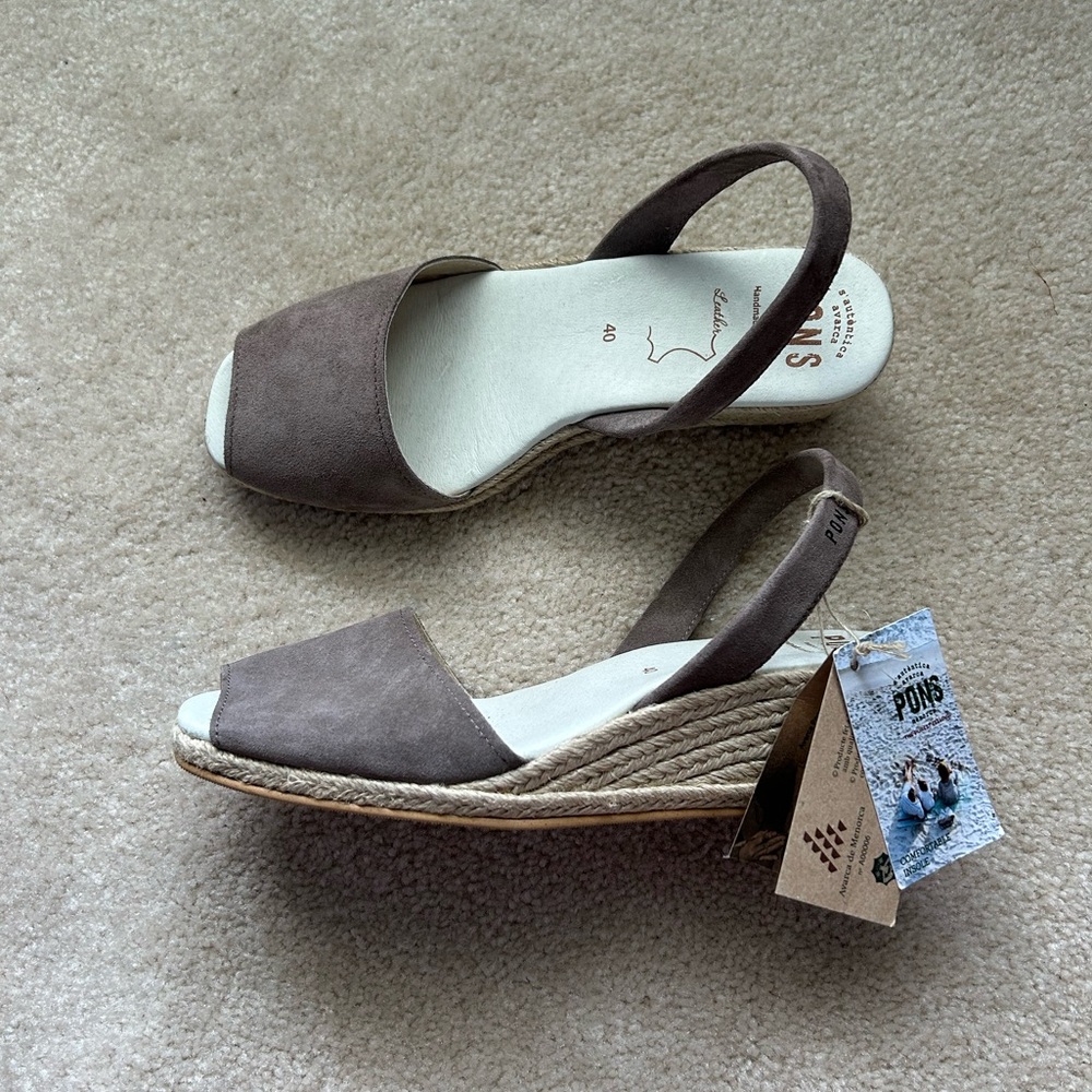 Pons ‘The Spanish Sandal Co’ Taupe-Colored Twine Wedge Espadrilles